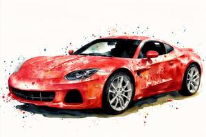 Watercolor sport car. A Splash of Speed. Watercolor Wonders of Sports Cars. photo