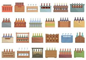 Drink crate icons set cartoon vector. Milk delivery vector