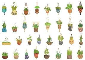 Macrame plant hanger icons set cartoon vector. Home macrame vector