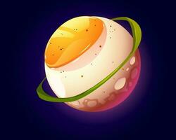 Egg planet in outer space. funny food ovum sphere vector