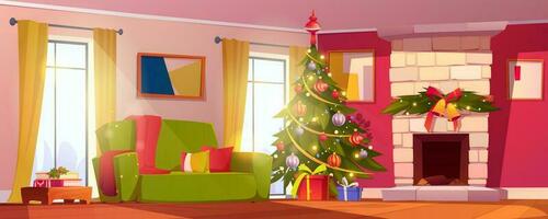 Christmas living room with fireplace vector