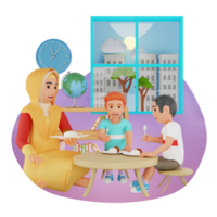 Kids Eating Meal In Preschool, 3D Character Illustration png