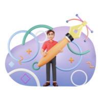 Graphic Designer Holding a Pen Tool, 3D Character Illustration png