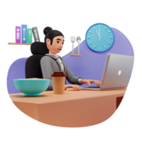 mujer de negocios trabajando a oficina horas 3d personaje ilustración png