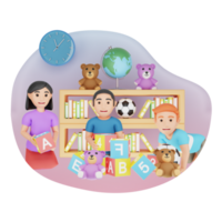 Kids Playing With Toys In Preschool 3D Character Illustration png