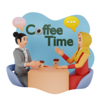 femelle employé discuter pendant café Pause 3d personnage illustration png