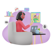 fêmea trabalhador autonomo comunicando conectados com colega, 3d personagem ilustração png