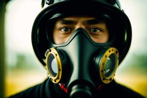 A man wearing futuristic protective mask. COVID 19. Mask-Wearing with Confidence. photo