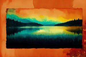 A painting of a lake on the watercolor background. Watercolor paint. Digital art, photo