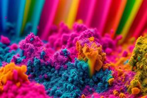 A Spectacular Powder Explosion Unleashed. Embracing the Splendor of Colorful Powder Explosions. Copy space. photo