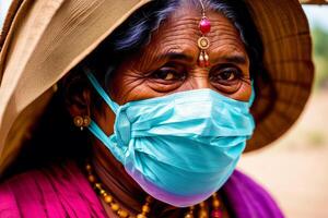 An old indian woman wearing protective mask. COVID 19. Mask-Wearing with Confidence. photo