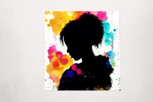 Black History month. An illustration of a little black girl. Silhouette. Watercolor paint. photo