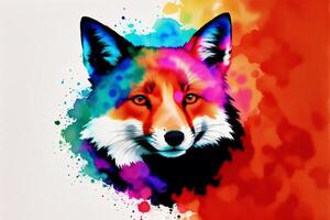 Illustration of a fox on abstract watercolor background. Watercolor paint. Digital art, photo