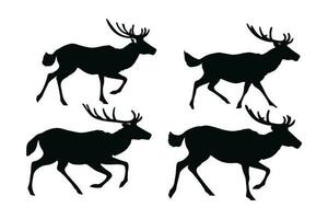 Deer running silhouette bundle design. Wild buck vector design on a white background. Gazelle standing in different positions silhouette collection. Stag deer walking silhouette set vector.