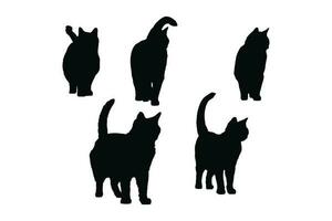 Cute feline front side silhouette set on a white background. Beautiful domestic cat silhouette bundle design. Cat walking and standing in different positions. Cat full body silhouette collection. vector