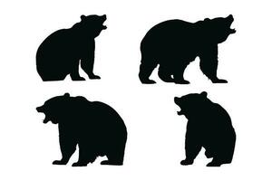 Bear silhouette vector collection on a white background. Beautiful big bear roaring on the wildlife silhouette set design. Carnivore bear standing and sitting, black and white silhouette vector bundle