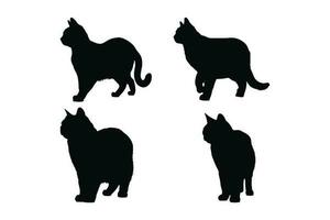 Cats standing and walking in different positions silhouette set vector. Domestic animals like cats or feline silhouette on a white background. Cute furry felines full body silhouette collection. vector