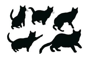 Feline jumping design on a white background. Cute home cat silhouette set vector. Cat jumping silhouette bundle design. Cute cat walking in different positions silhouette collection. vector