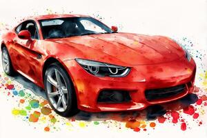 Watercolor sport car. A Splash of Speed. Watercolor Wonders of Sports Cars. photo