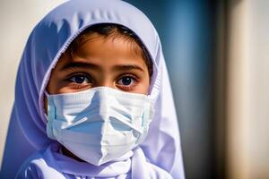A muslim girl wearing protective mask. COVID 19. Mask-Wearing with Confidence. photo