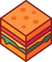 Cubic Hamburger Outline Isolated Isometric Icon vector