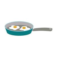 Dishes. Green pan with eggs. vector