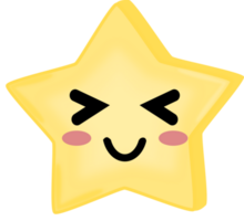 Cute yellow doodle star smile face. Eyes closed. PNG illustration.