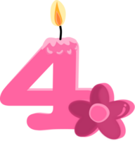 rosado cuatro 4 4 número contento cumpleaños vela y flor png ilustración.