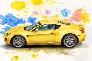 Watercolor sport car. A Splash of Speed. Watercolor Wonders of Sports Cars. photo