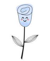 Cute kawaii blue doodle flower PNG illustration.