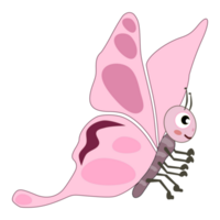 Cute pink butterfly doodle cartoon illustration. png