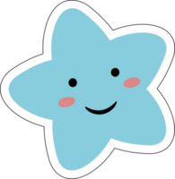 blu kawaii carino stella pastello con Sorridi facce cartone animato su trasparente sfondo. png