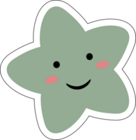 vert kawaii mignonne étoiles pastel avec sourire visages dessin animé sur transparent Contexte pour enfants. mignonne étoile dessin animé autocollants. png