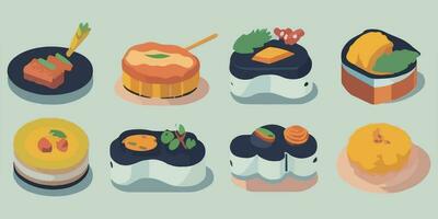 vistoso Sushi sinfonía, divertido y vibrante dibujos animados vector ilustración