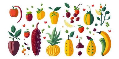 Apricot, Guava, Passion Fruit, and More, Colorful Array of Fruits Illustrated in Vector