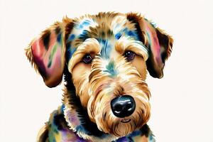 Watercolor painting of the Airedale Terrier Dog. A Versatile and Loyal Companion. photo