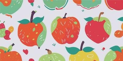 rústico manzana, acogedor patrones con dibujado a mano Fruta ilustraciones vector