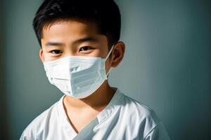 An asian boy wearing protective mask. COVID 19. Mask-Wearing with Confidence. photo