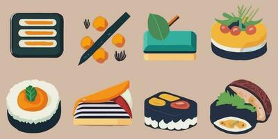 Sushi celebracion, vibrante dibujos animados ilustración de un vistoso banquete vector