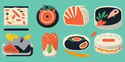 Art of Sushi, Colorful Vector Illustration Showcasing a Variety of Irresistible Rolls