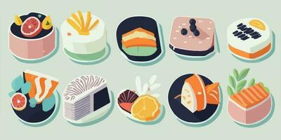 Sushi celebracion, vibrante dibujos animados ilustración de un vistoso japonés banquete vector