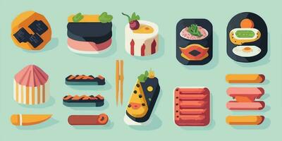 Sushi Joyride, Fun and Colorful Cartoon Illustration of Tempting Rolls vector