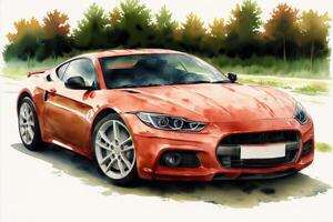 Watercolor sport car. A Splash of Speed. Watercolor Wonders of Sports Cars. photo