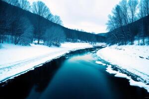 A painting of A river on the watercolor background. Watercolor paint. Digital art, photo