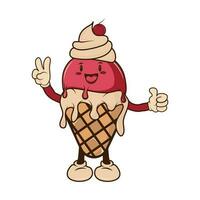 Ice cream. melting ice cream in a waffle cone. Cartoon-style character. Insulated horn on a white background. vector illustration for web, design, printing