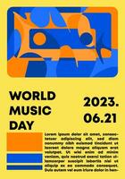 mundo música día póster con cinta ilustración amarillo antecedentes. creativo concepto vector editable. modelo diseño para social medios de comunicación, bandera, tarjeta, cubrir