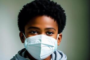 A black boy wearing protective mask. COVID 19. Mask-Wearing with Confidence. photo