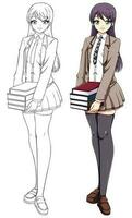 Anime Manga Schoolgirl Holding Books on White vector