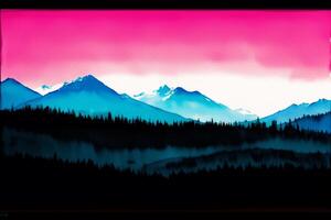 A painting of a mountain on the watercolor background. Watercolor paint. Digital art, photo