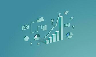 A blue paper with a graph showing the bar chart and the words email on the top vector